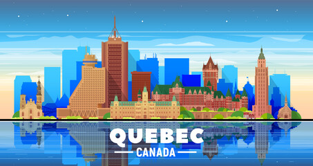 Quebec city (Canada) skyline with panorama in sky background. Vector Illustration. Business travel and tourism concept with modern buildings. Image for presentation, banner, placard and web site