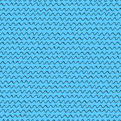 Seamless pattern with hand drawn angled lines on vibrant blue background. Scribble, scrawl writing imitation