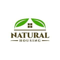 illustration of a leaf and a house. real estate logo with nature theme.