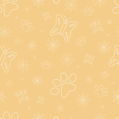 seamless pattern of kawaii cute doodle cat animals background