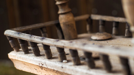 Macro d'éléments en bois composant un ornement extérieur