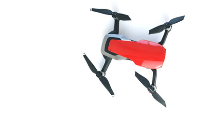 red drone with broken screws insulated on white background