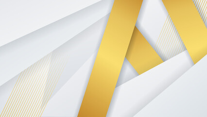 Modern white and gold abstract background. Abstract geometric shape white gold background with light and shadow 3D layered for presentation design.