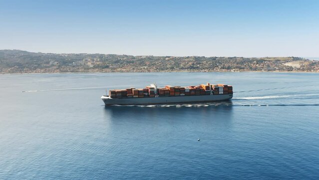 autonomous ship navigation. Container cargo ship.