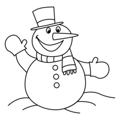 Snowman cartoon coloring page illustration vector. For kids coloring book.