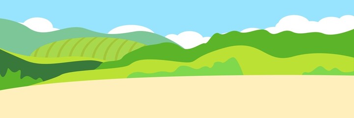 Landscape summer. Summer fields and hills. Vector.