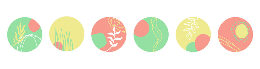 Instagram Floral Pastel Highlight Icon Set. Cover Icons for Saved Stories. Minimal Icons Hand Drawn Vector Illustration On White Background