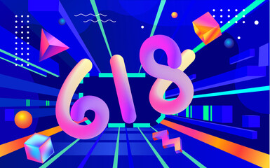 618 shopping festival background, stage set, big sale abstract colorful background, vector illustration