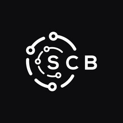 SCB technology letter logo design on black  background. SCB creative initials technology letter logo concept. SCB technology letter design.
