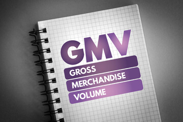 GMV - Gross Merchandise Volume acronym on notepad, business concept background