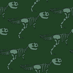 Seamless pattern with Carnotaurus skeleton. Background for fabric, textile, web, art, hand drawn, cute, clothes, wrapping paper and other design.