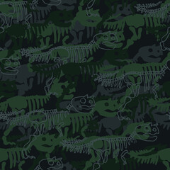 Seamless pattern with Carnotaurus skeleton. Background for fabric, textile, web, art, hand drawn, cute, clothes, wrapping paper and other design. © Annity_Art