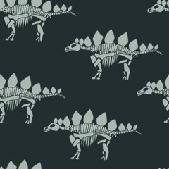 Fototapeta na wymiar Seamless pattern with abstract stegosaurus skeleton. Background with dino for textile, fabric, kids, boy, wrapping paper, Web, clothes, socks and other design.