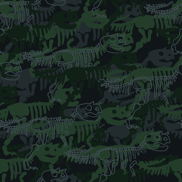 Seamless pattern with Carnotaurus skeleton. Background for fabric, textile, web, art, hand drawn, cute, clothes, wrapping paper and other design.