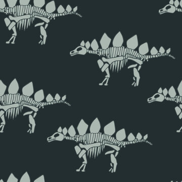 Seamless pattern with abstract stegosaurus skeleton. Background with dino for textile, fabric, kids, boy, wrapping paper, Web, clothes, socks and other design.