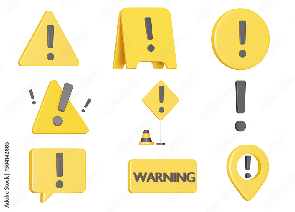 Poster warning sign set. cautioning signs of various shapes. isolated 3d object on a transparent background