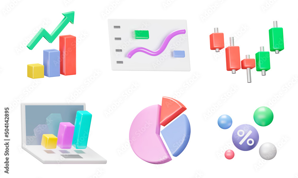 Poster charts and graphs icon set. graph and chart . pie , line , candlestick chart. planning and visualiza