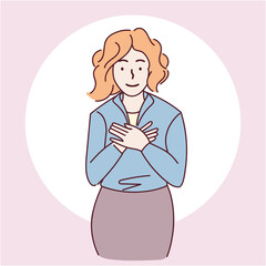 Cute woman. A woman dressed in a blue t-shirt. Happy girl. A girl looks delighted. Smiling girl.