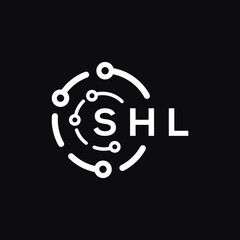 SHL technology letter logo design on black  background. SHL creative initials technology letter logo concept. SHL technology letter design.
