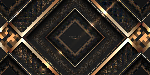 Luxury black and gold award background with golden square and halftones