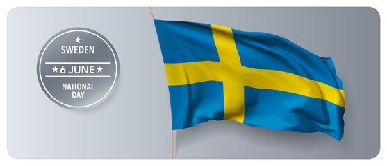 Fototapeta premium Sweden national day vector banner, greeting card