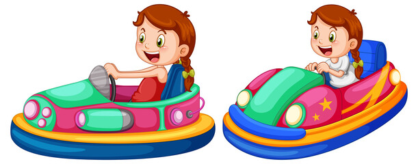 Obraz na płótnie Canvas Kids riding bumper cars cartoon design