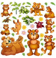 Cute animals set on white background