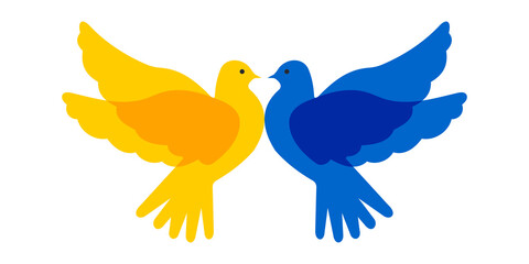 Peace dove yellow and blue. Birds in Ukraine flag colors isolated on white background. Cute print. 