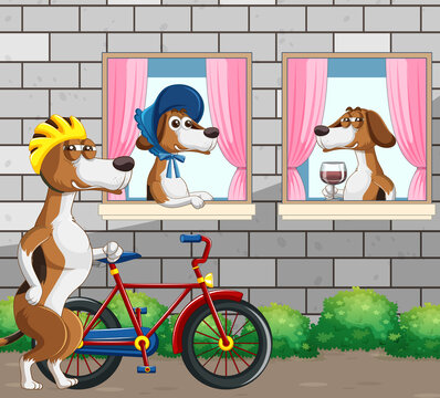 Outdoor scene with cartoon beagles