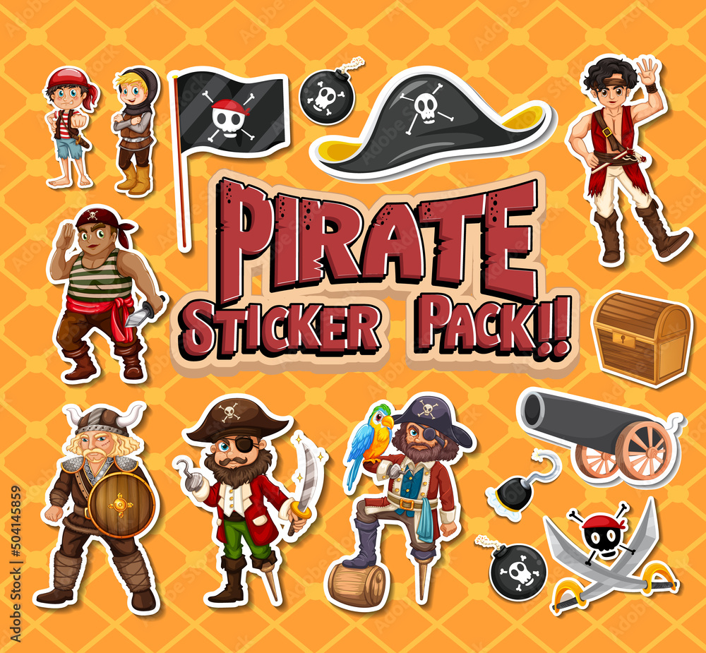 Canvas Prints sticker pack of pirate cartoon characters and objects