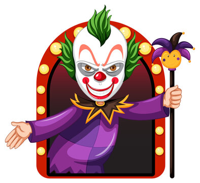 Scary clown holding wand cartoon character