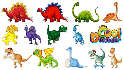 Obraz premium Many dinosaurs on white background
