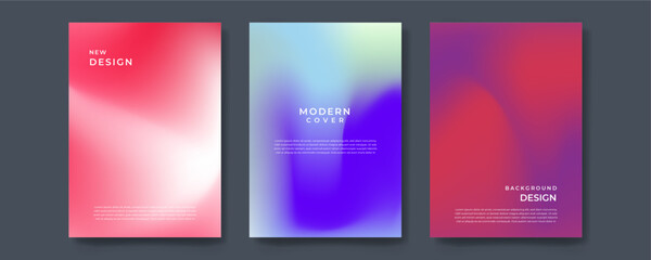 Abstract pastel gradient fluid liquid cover template. Set of modern poster with vibrant graphic color, hologram, thin line. Minimal style design for flyer, brochure, background, wallpaper, banner.