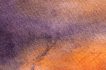 Purple and orange abstract watercolor texture background for design. Oil painted high resolution seamless backdrop. Copy space for text, design art work or product. Watercolor brush strokes on canvas.
