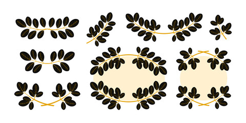 Fototapeta premium Leaves, branches. Design elements. Border, frame. Vector set.