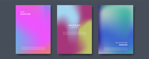 Abstract pastel gradient fluid liquid cover template. Set of modern poster with vibrant graphic color, hologram, thin line. Minimal style design for flyer, brochure, background, wallpaper, banner.