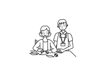 レクリエーションに参加する老人白黒線画