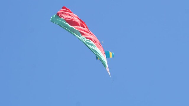 paratroopers in the sky on the May 9 Victory Day in Mogilev, Belarus 2022
