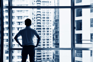 Man standing in front of the window