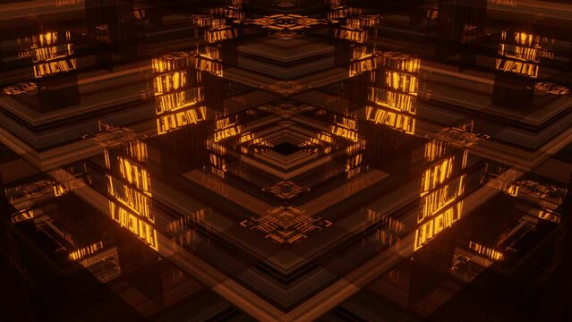 Multidimensional Library, scene for background. Abstract fractal. Sci-fi Gate. Time Travel. 3D rendering. High quality 4k footage