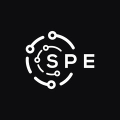 SPE technology letter logo design on black  background. SPE creative initials technology letter logo concept. SPE technology letter design.