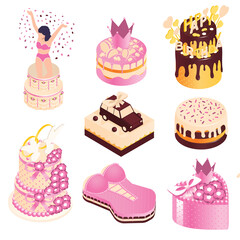 Isometric Festive Cakes Set