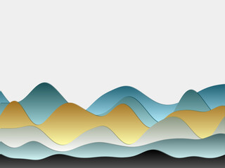 Abstract mountains background. Curved layers in blue green colors. Papercut style hills. Astonishing vector illustration.