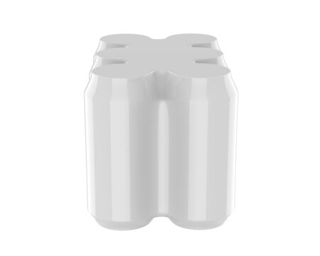 Blank Metallic Cans In Shrink Wrap Template, 3d Render Illustration.