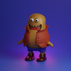 big eyes a funny character an open mouth. monster on a blue background, funny mascot.