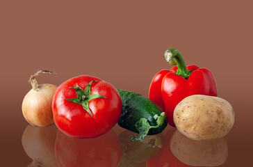 vegetables are reflected in brown glass, creative photo