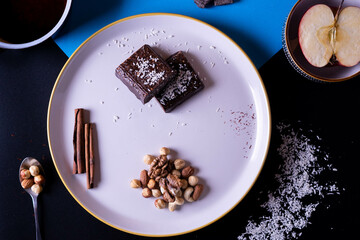 sweet breakfast- chocolate, snack, nuts and coconuts 