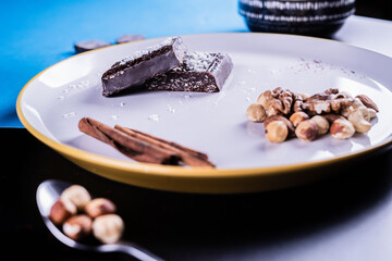 sweet breakfast- chocolate, snack, nuts and coconuts 