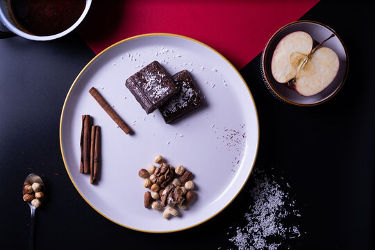 sweet breakfast- chocolate, snack, nuts and coconuts 