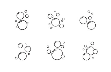 Soap bubbles icon. Set of oxygen bubbles in water. Foam shampoo isolated on white background. Vector illustration